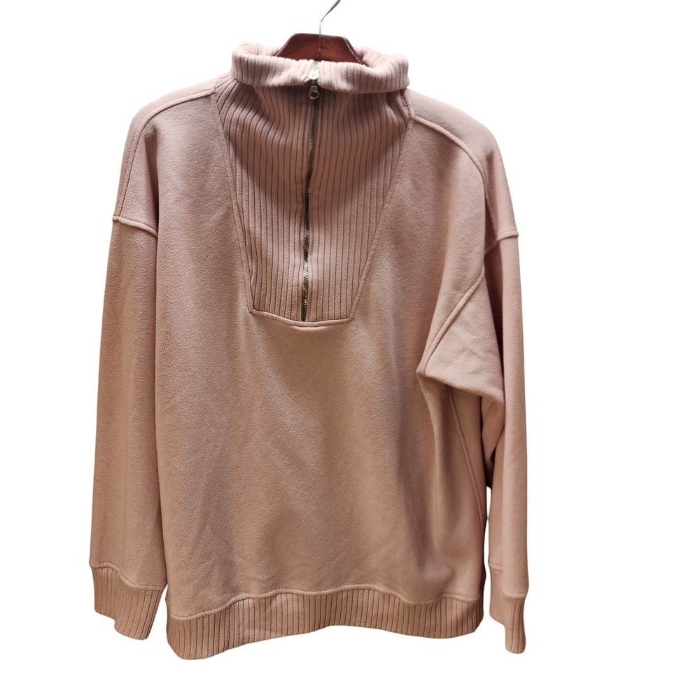 Rae Mode Womens XL Pink Quarter Zip Pullover Sweatshirt P9796 Ribbed Mock Neck